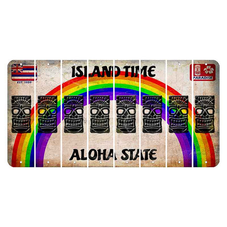 Hawaii Rainbow Island Time Cut License Plate Strips (Set of 8) Tiki