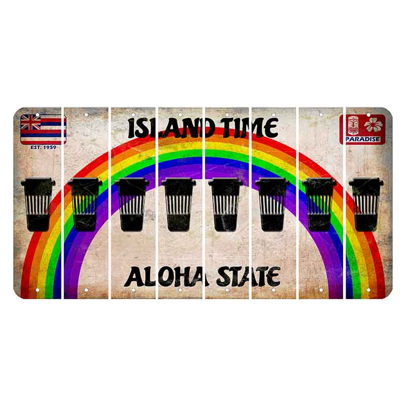 Hawaii Rainbow Island Time Cut License Plate Strips (Set of 8) Latte