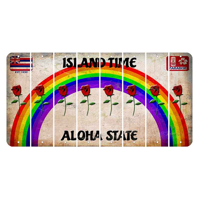 Hawaii Rainbow Island Time Cut License Plate Strips (Set of 8) Red Rose