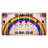 Hawaii Rainbow Island Time Cut License Plate Strips (Set of 8) Red Rose