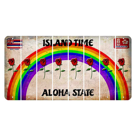 Hawaii Rainbow Island Time Cut License Plate Strips (Set of 8) Red Rose