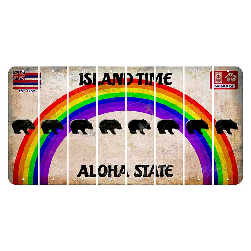 Hawaii Rainbow Island Time Cut License Plate Strips (Set of 8) Bear