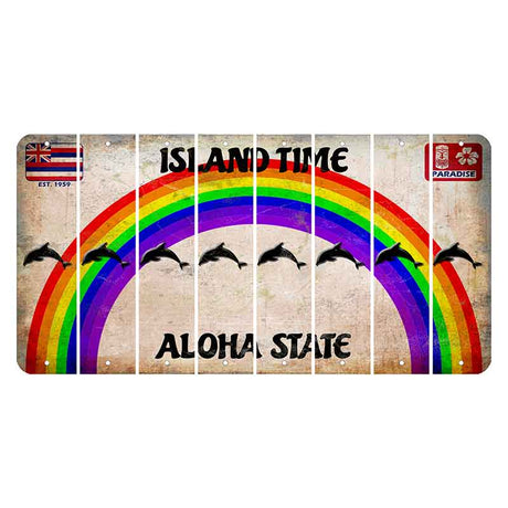 Hawaii Rainbow Island Time Cut License Plate Strips (Set of 8) Dolphin