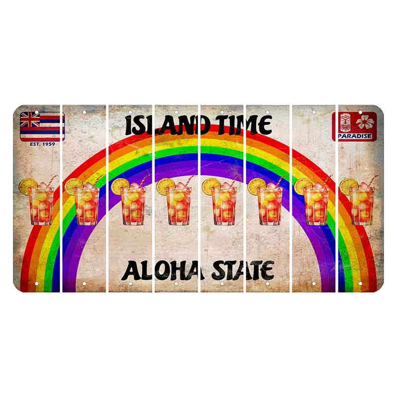 Hawaii Rainbow Island Time Cut License Plate Strips (Set of 8) Cocktail