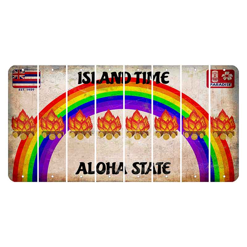 Hawaii Rainbow Island Time Cut License Plate Strips (Set of 8) Campfire