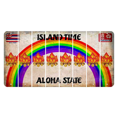 Hawaii Rainbow Island Time Cut License Plate Strips (Set of 8) Campfire
