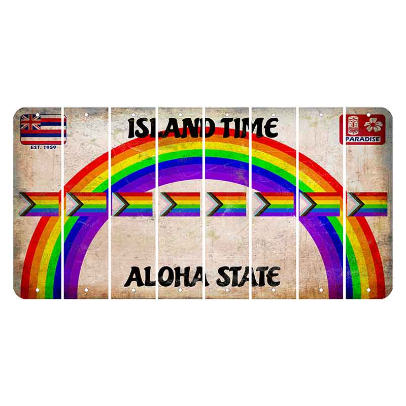 Hawaii Rainbow Island Time Cut License Plate Strips (Set of 8) LGBTQ Flag
