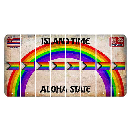 Hawaii Rainbow Island Time Cut License Plate Strips (Set of 8) LGBTQ Flag