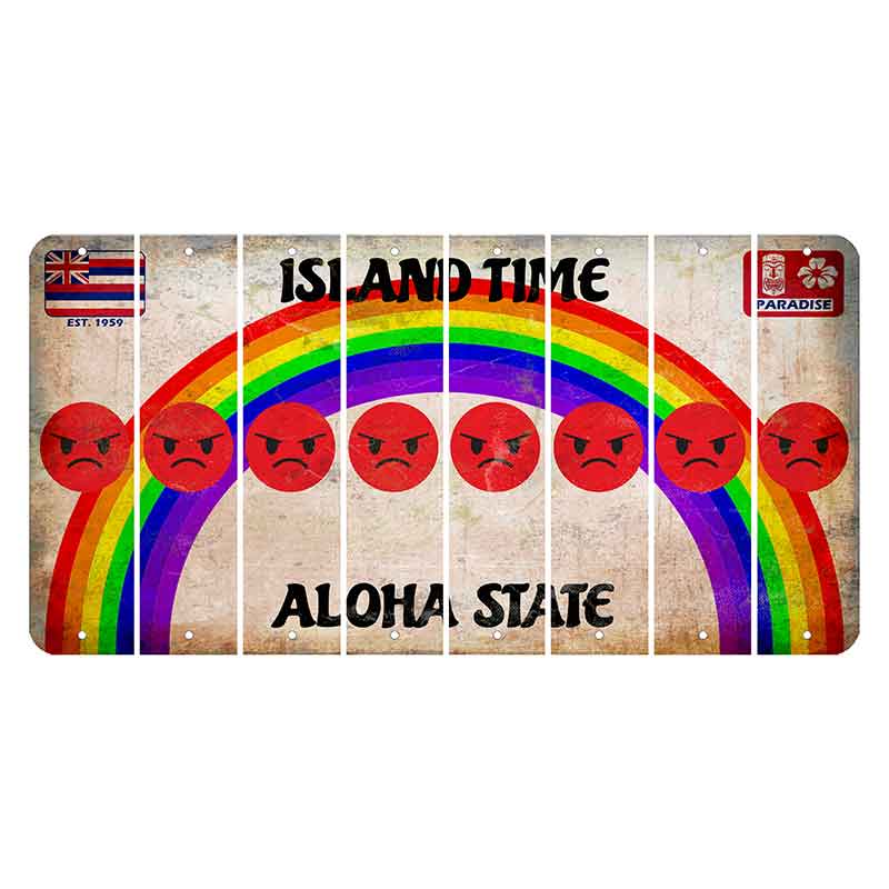 Hawaii Rainbow Island Time Cut License Plate Strips (Set of 8) Emoji - Angry