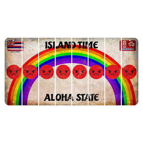 Hawaii Rainbow Island Time Cut License Plate Strips (Set of 8) Emoji - Angry