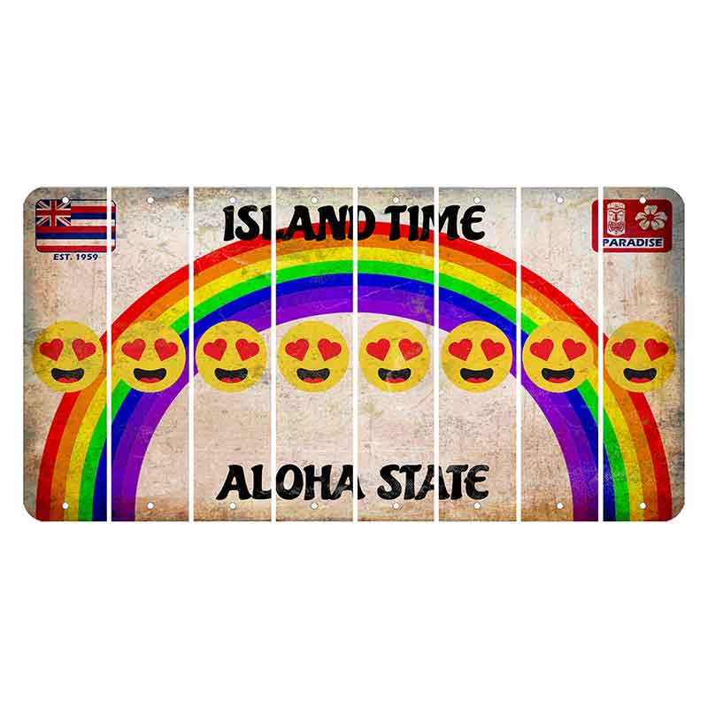 Hawaii Rainbow Island Time Cut License Plate Strips (Set of 8) Emoji - Heart Eyes