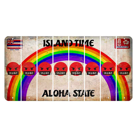 Hawaii Rainbow Island Time Cut License Plate Strips (Set of 8) Emoji - Pissed