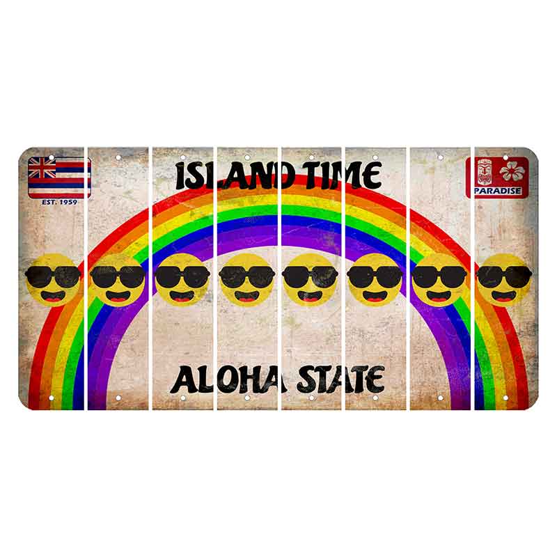 Hawaii Rainbow Island Time Cut License Plate Strips (Set of 8) Emoji - Shades