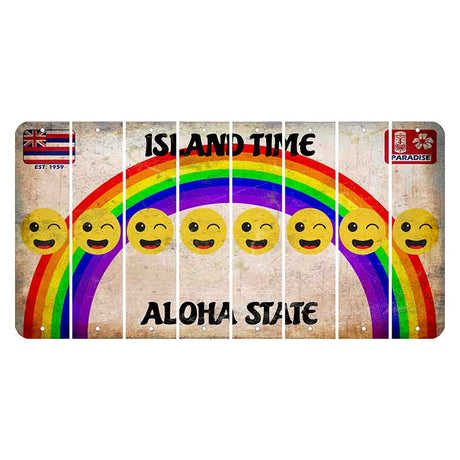 Hawaii Rainbow Island Time Cut License Plate Strips (Set of 8) Emoji - Winking