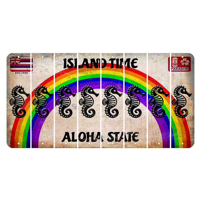 Hawaii Rainbow Island Time Cut License Plate Strips (Set of 8) Seahorse