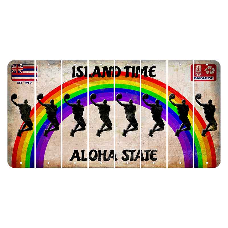 Hawaii Rainbow Island Time Cut License Plate Strips (Set of 8) Basketball Player