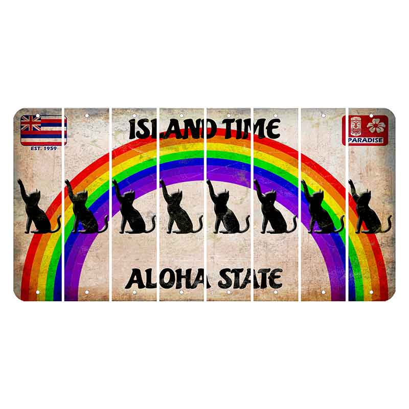 Hawaii Rainbow Island Time Cut License Plate Strips (Set of 8) Cat