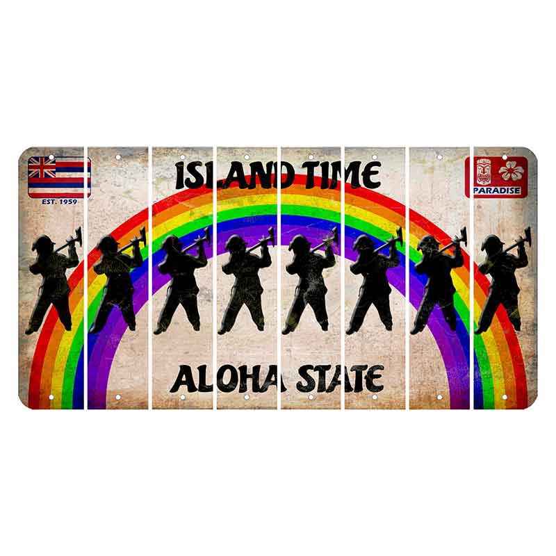 Hawaii Rainbow Island Time Cut License Plate Strips (Set of 8) Fireman with Axe