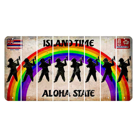 Hawaii Rainbow Island Time Cut License Plate Strips (Set of 8) Fireman with Axe