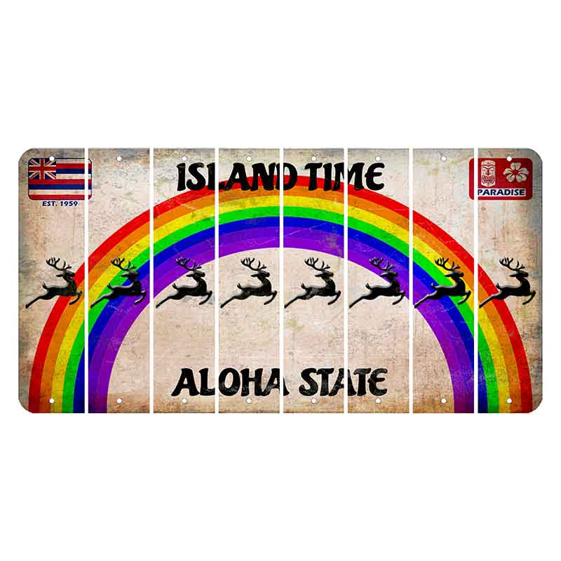 Hawaii Rainbow Island Time Cut License Plate Strips (Set of 8) Reindeer