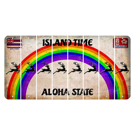 Hawaii Rainbow Island Time Cut License Plate Strips (Set of 8) Reindeer
