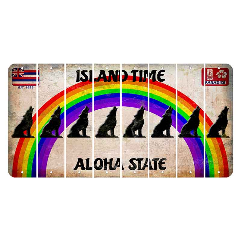 Hawaii Rainbow Island Time Cut License Plate Strips (Set of 8) Howling Wolf