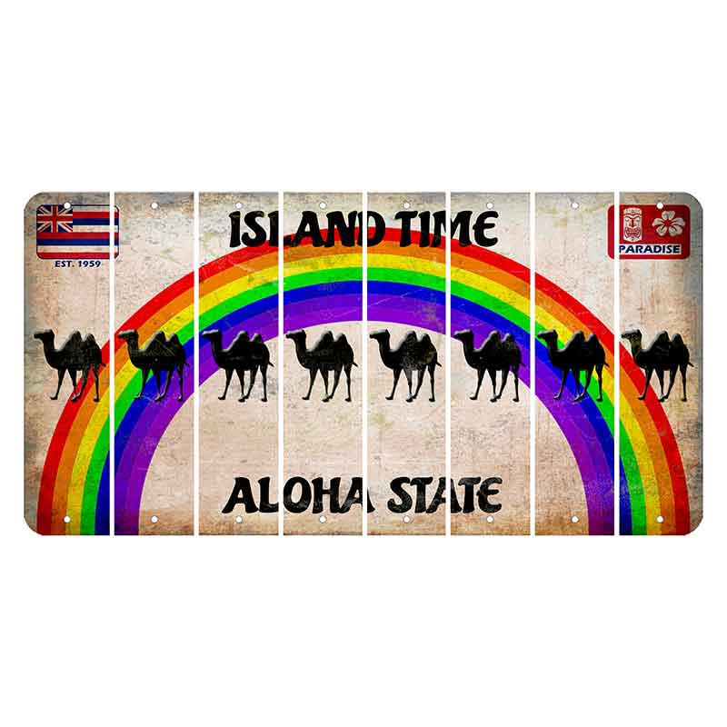 Hawaii Rainbow Island Time Cut License Plate Strips (Set of 8) Camel