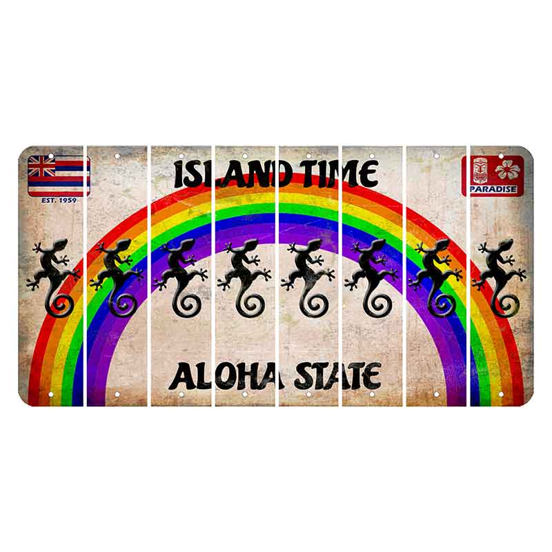 Hawaii Rainbow Island Time Cut License Plate Strips (Set of 8) Gecko