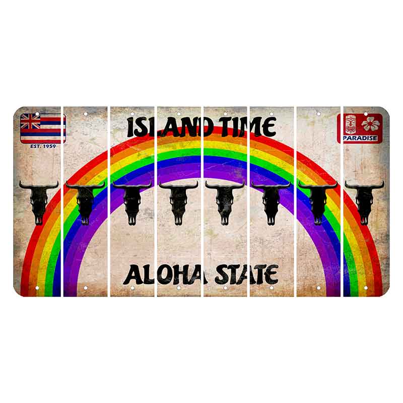 Hawaii Rainbow Island Time Cut License Plate Strips (Set of 8) Cow Skull