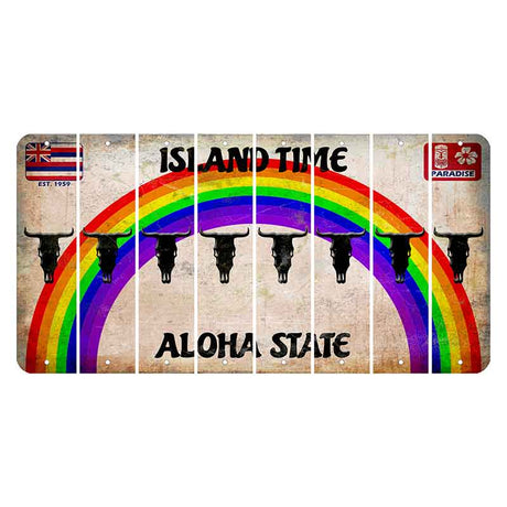 Hawaii Rainbow Island Time Cut License Plate Strips (Set of 8) Cow Skull