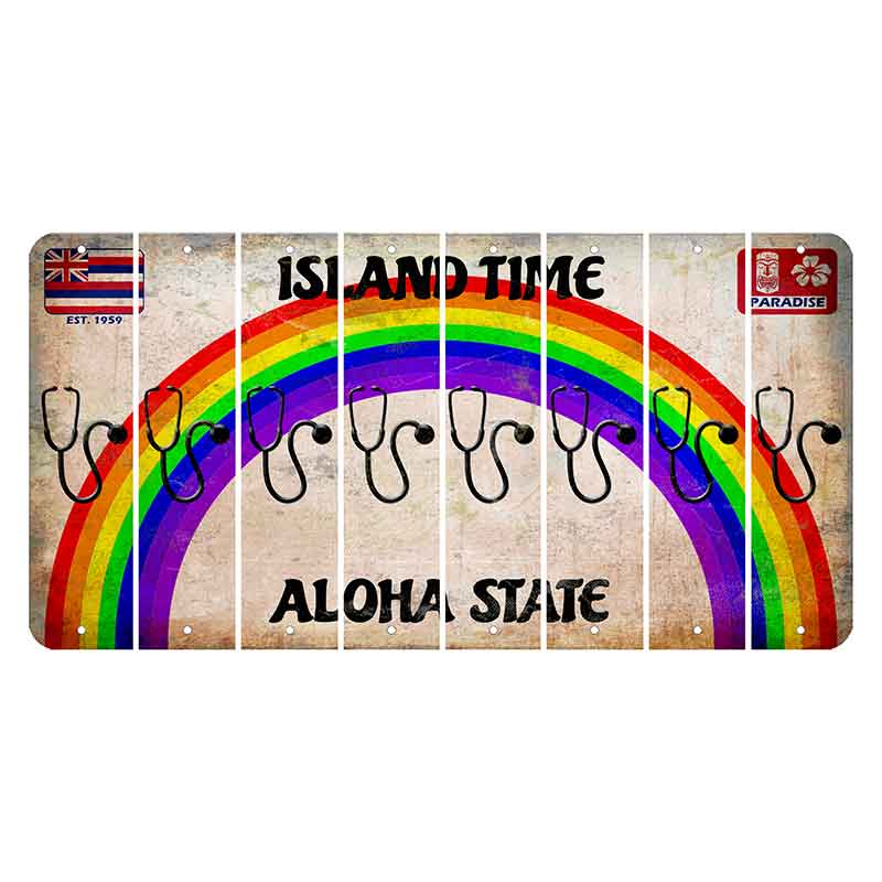 Hawaii Rainbow Island Time Cut License Plate Strips (Set of 8) Stethoscope