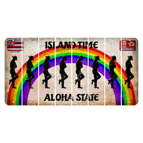 Hawaii Rainbow Island Time Cut License Plate Strips (Set of 8) Cowboy - Leaning