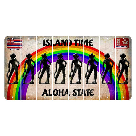 Hawaii Rainbow Island Time Cut License Plate Strips (Set of 8) Cowgirl