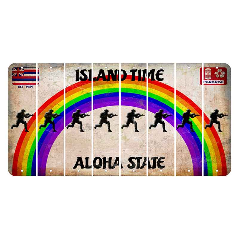 Hawaii Rainbow Island Time Cut License Plate Strips (Set of 8) Soldier - Running