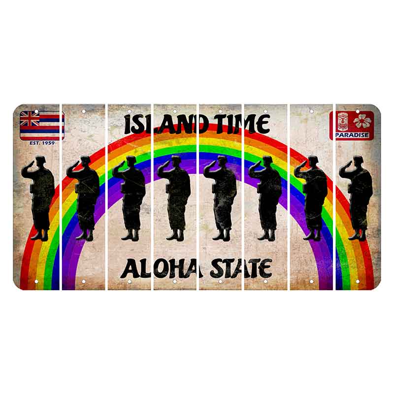 Hawaii Rainbow Island Time Cut License Plate Strips (Set of 8) Soldier - Saluting
