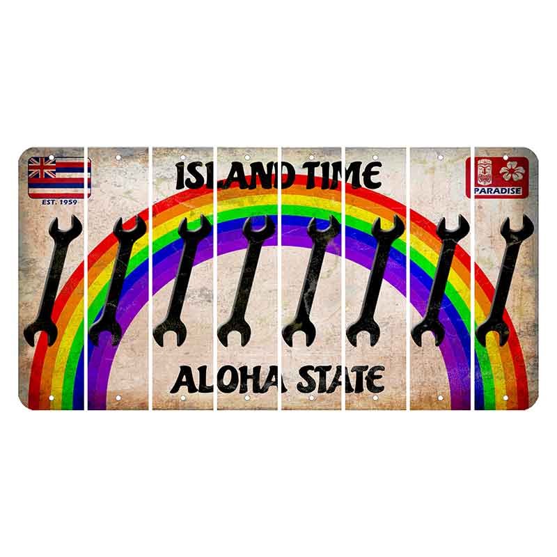 Hawaii Rainbow Island Time Cut License Plate Strips (Set of 8) Wrench