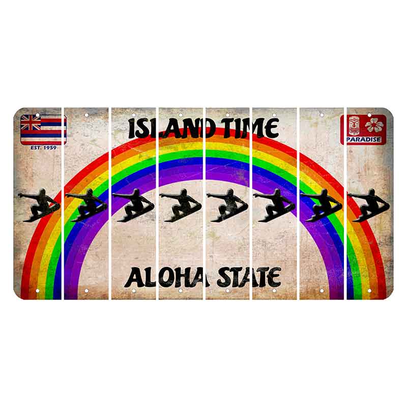 Hawaii Rainbow Island Time Cut License Plate Strips (Set of 8) Snowboarder