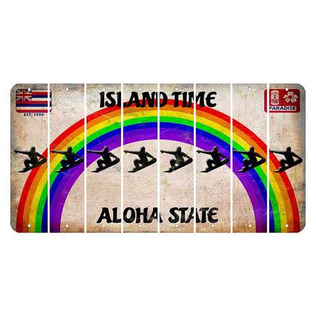 Hawaii Rainbow Island Time Cut License Plate Strips (Set of 8) Snowboarder