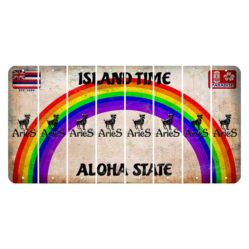 Hawaii Rainbow Island Time Cut License Plate Strips (Set of 8) Zodiac Sign - Aries