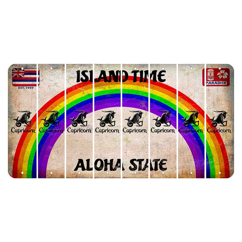 Hawaii Rainbow Island Time Cut License Plate Strips (Set of 8) Zodiac Sign - Capricorn