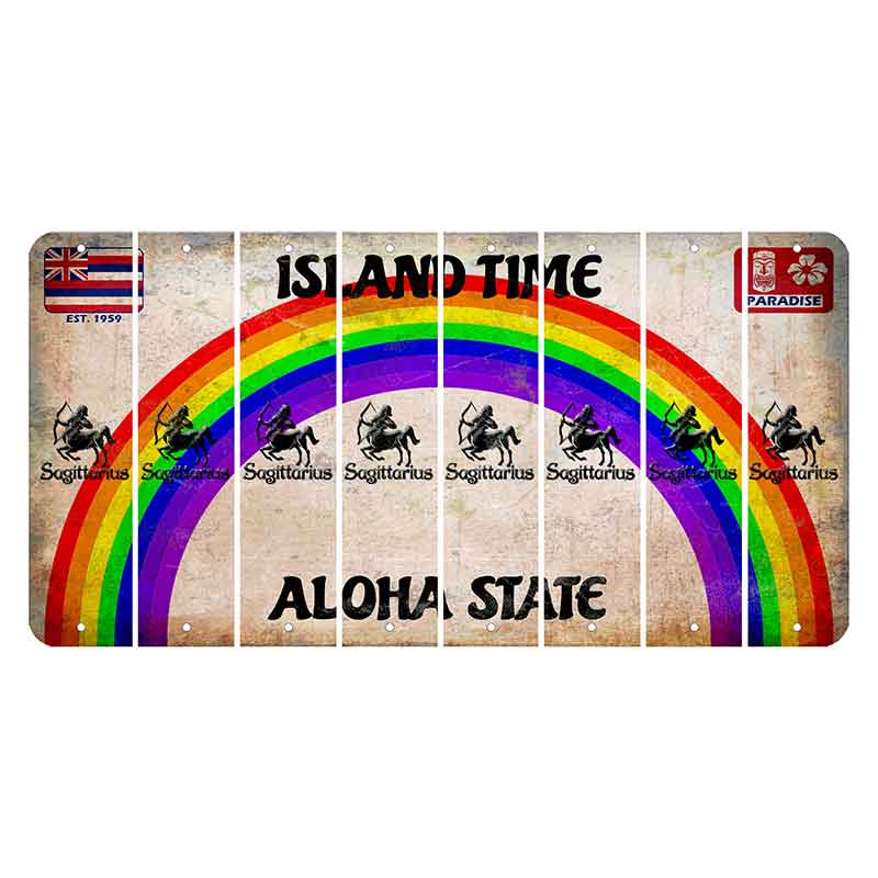 Hawaii Rainbow Island Time Cut License Plate Strips (Set of 8) Zodiac Sign - Sagittarius