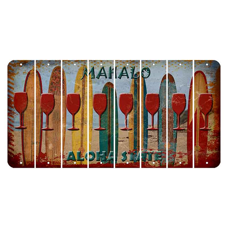 Hawaii Surfboards Cut License Plate Strips (Set of 8) Wine Glass