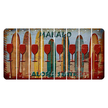 Hawaii Surfboards Cut License Plate Strips (Set of 8) Wine Glass