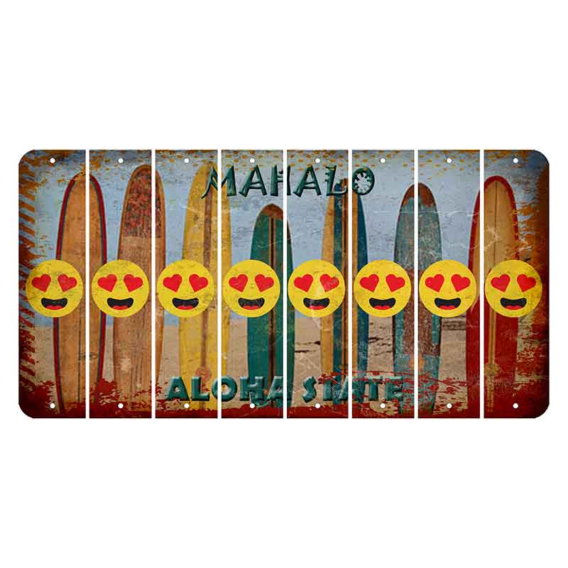 Hawaii Surfboards Cut License Plate Strips (Set of 8) Emoji - Heart Eyes