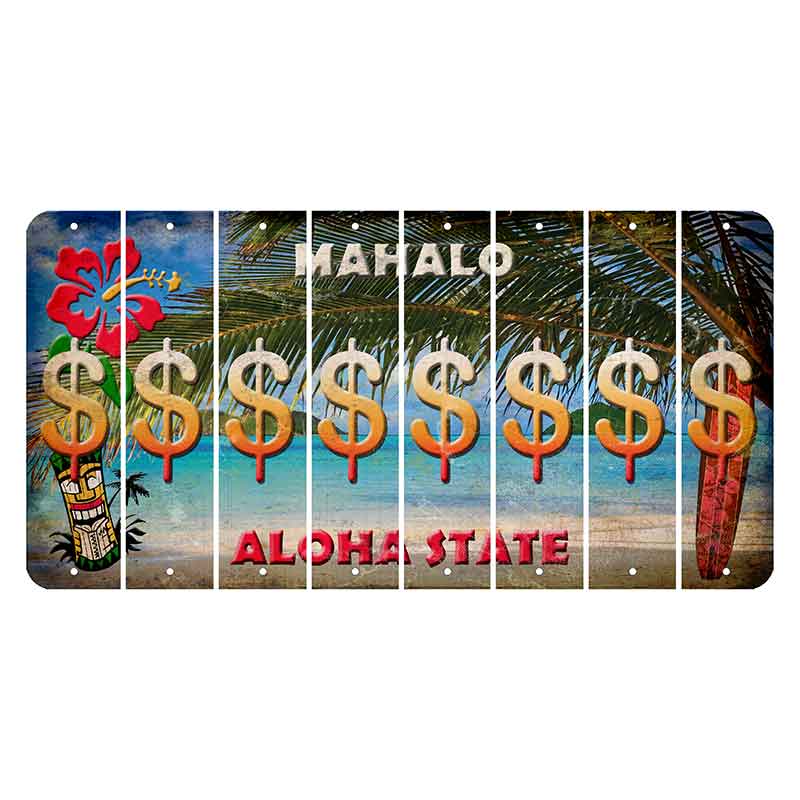 Hawaii Beach Scene Cut License Plate Strips (Set of 8) Dollar Sign
