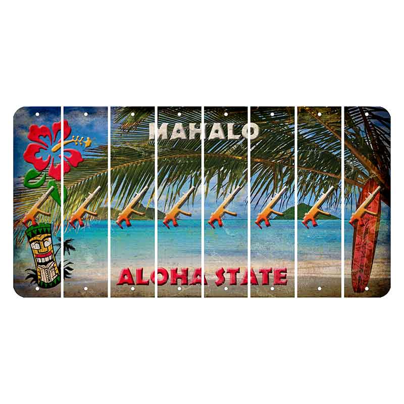 Hawaii Beach Scene Cut License Plate Strips (Set of 8) Submachine Gun