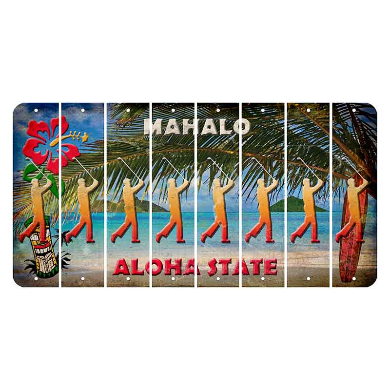 Hawaii Beach Scene Cut License Plate Strips (Set of 8) Male Golfer