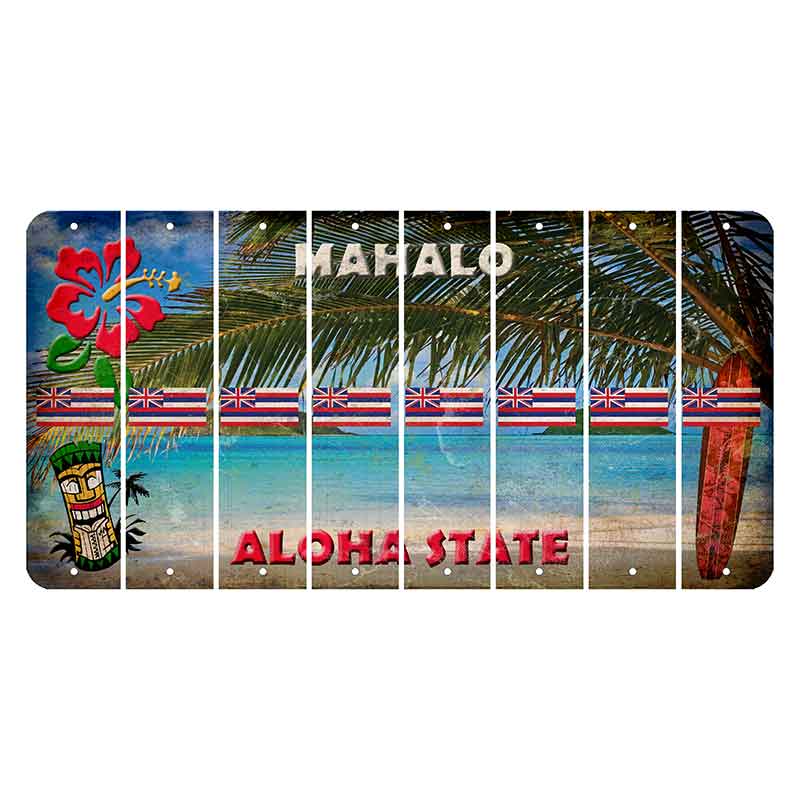 Hawaii Beach Scene Cut License Plate Strips (Set of 8) State Flag