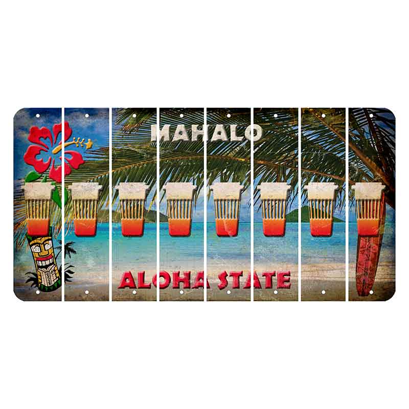 Hawaii Beach Scene Cut License Plate Strips (Set of 8) Latte