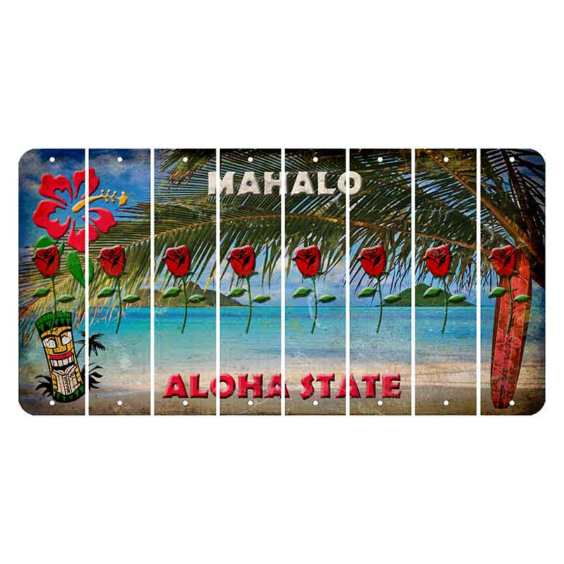 Hawaii Beach Scene Cut License Plate Strips (Set of 8) Red Rose